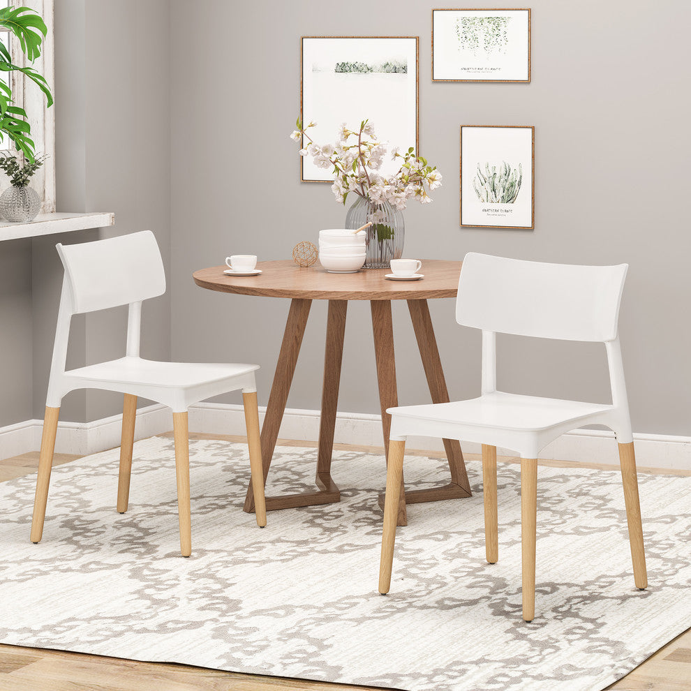 Isabel Dining Chair With Beech Wood Legs, Set of 2, White, Natural