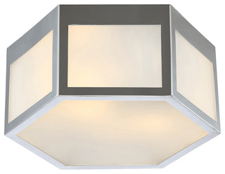 Minimo Hexagon Metal and Frosted Glass LED Flush Mount, Chrome, Width: 15.75"