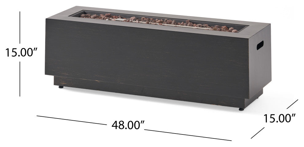Jasmine Outdoor 50,000 BTU Rectangular Fire Pit, No Tank Holder, Brushed Brown