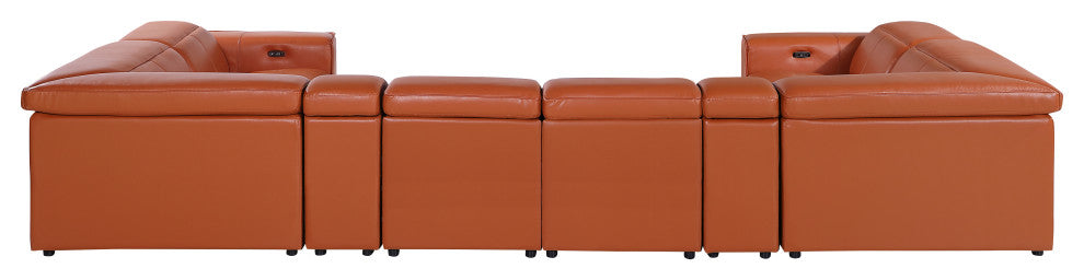 Niccolo Italian Leather 8-Piece U-Shaped 2 Power Reclining Sectional, Camel