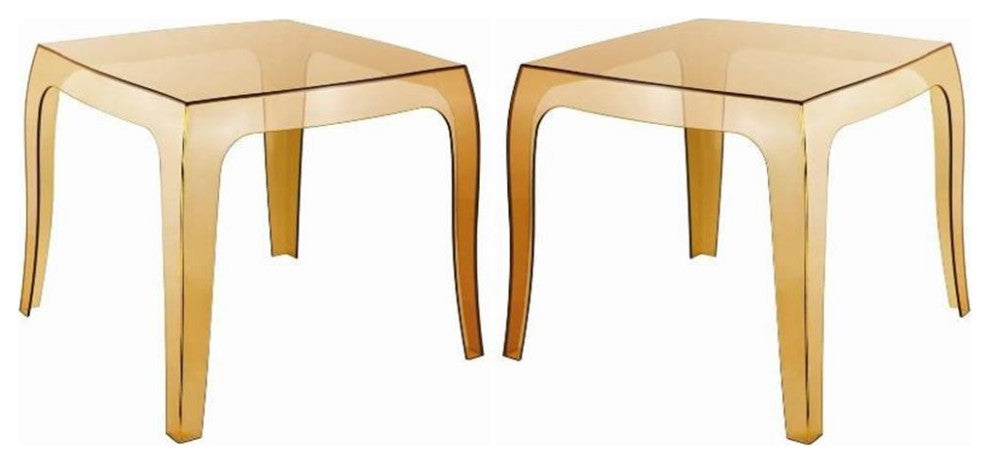 Home Square Polycarbonate Patio Side Table in Transparent Amber - Set of 2