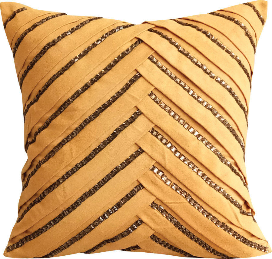 Beige Throw Pillow Cover, Pleated Smoke Crystal 26"x26" Suede Fabric, Beige