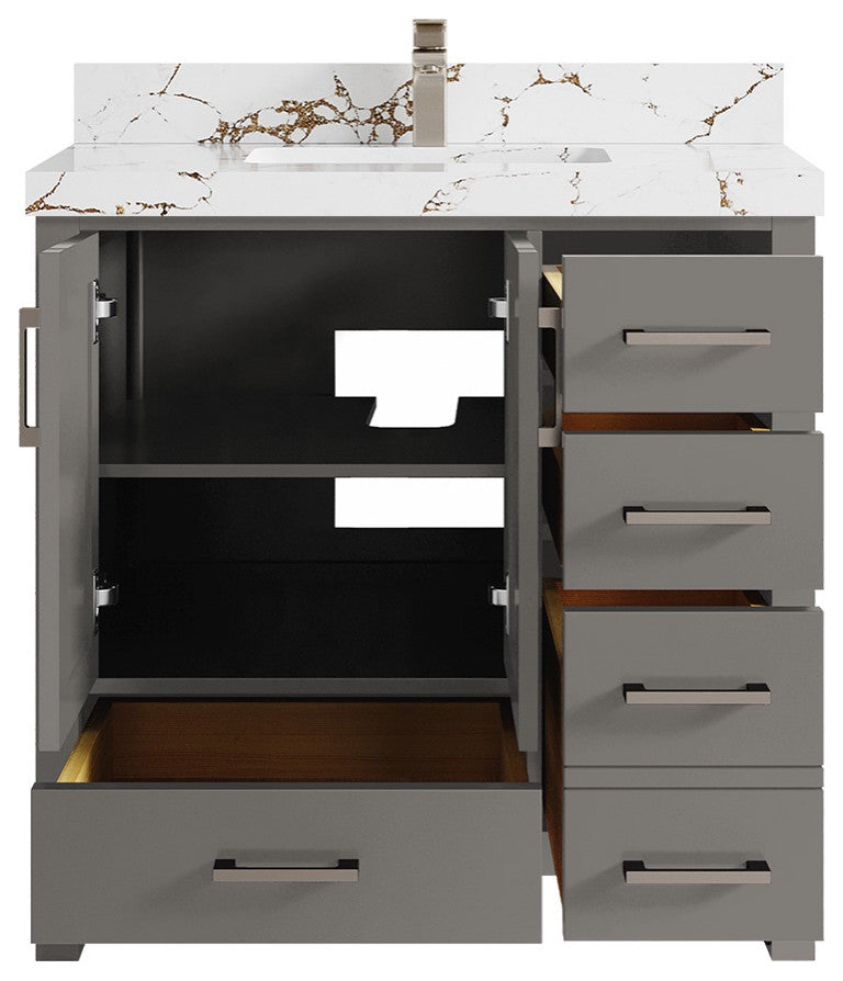 Malibu 36 Center Sink Bath Vanity in Elephant Skin Gray 2" Viola Brown