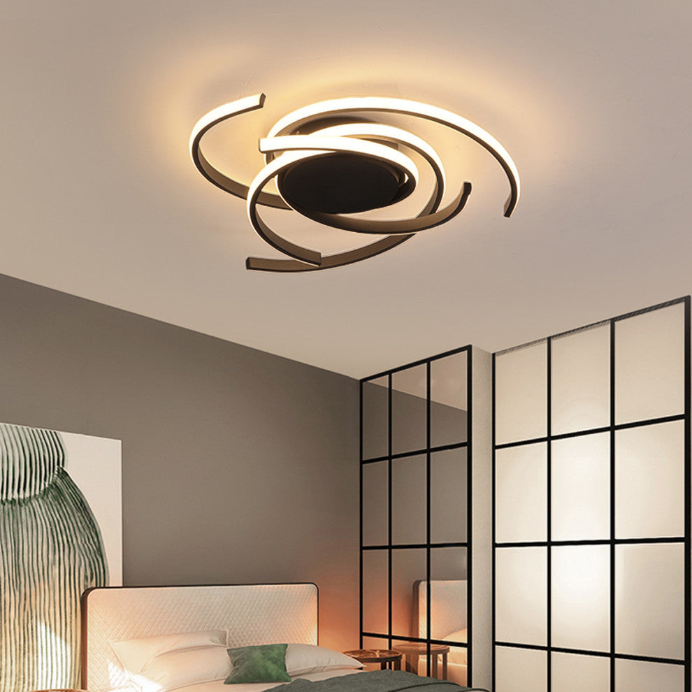22" LED Semi Flush Mount Light Modern Ceiling Lamp, Black