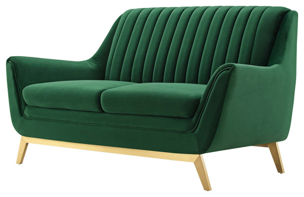 Tufted Loveseat Sofa, Velvet, Green, Modern, Living Lounge Hotel Hospitality