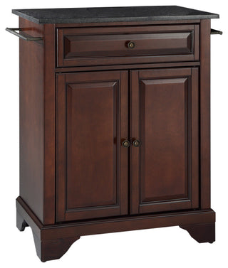 LaFayette Solid Black Granite Top Portable Kitchen Island, Vintage Mahogany