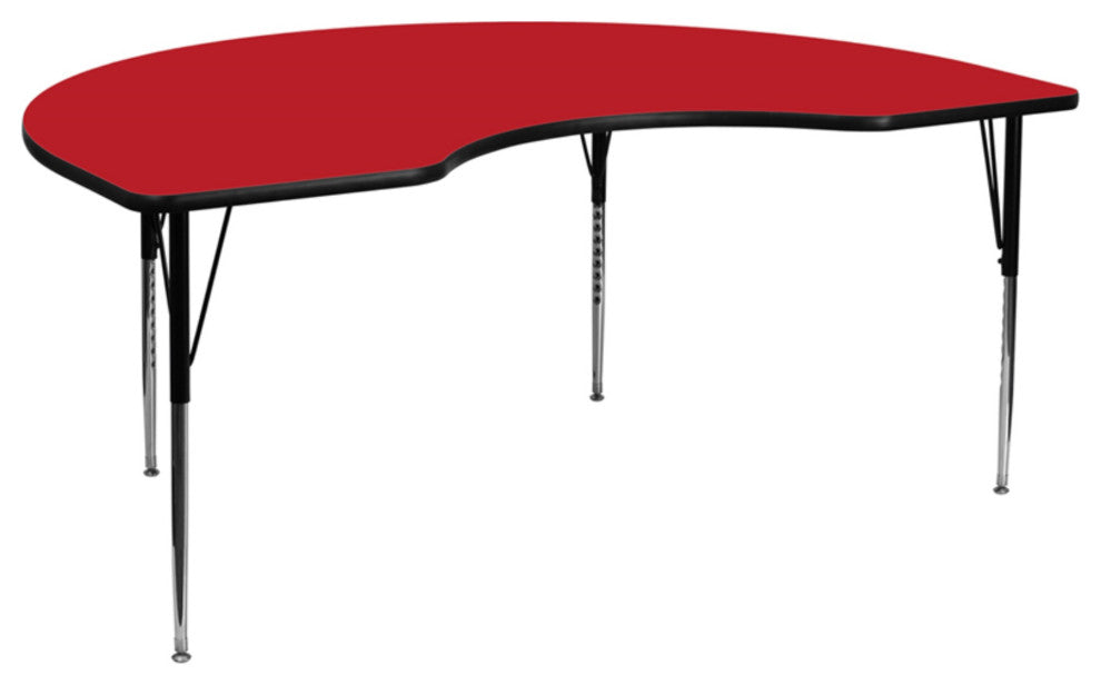 48''Wx96''L Kidney Red Hp Laminate Activity Table-Adjustable Legs