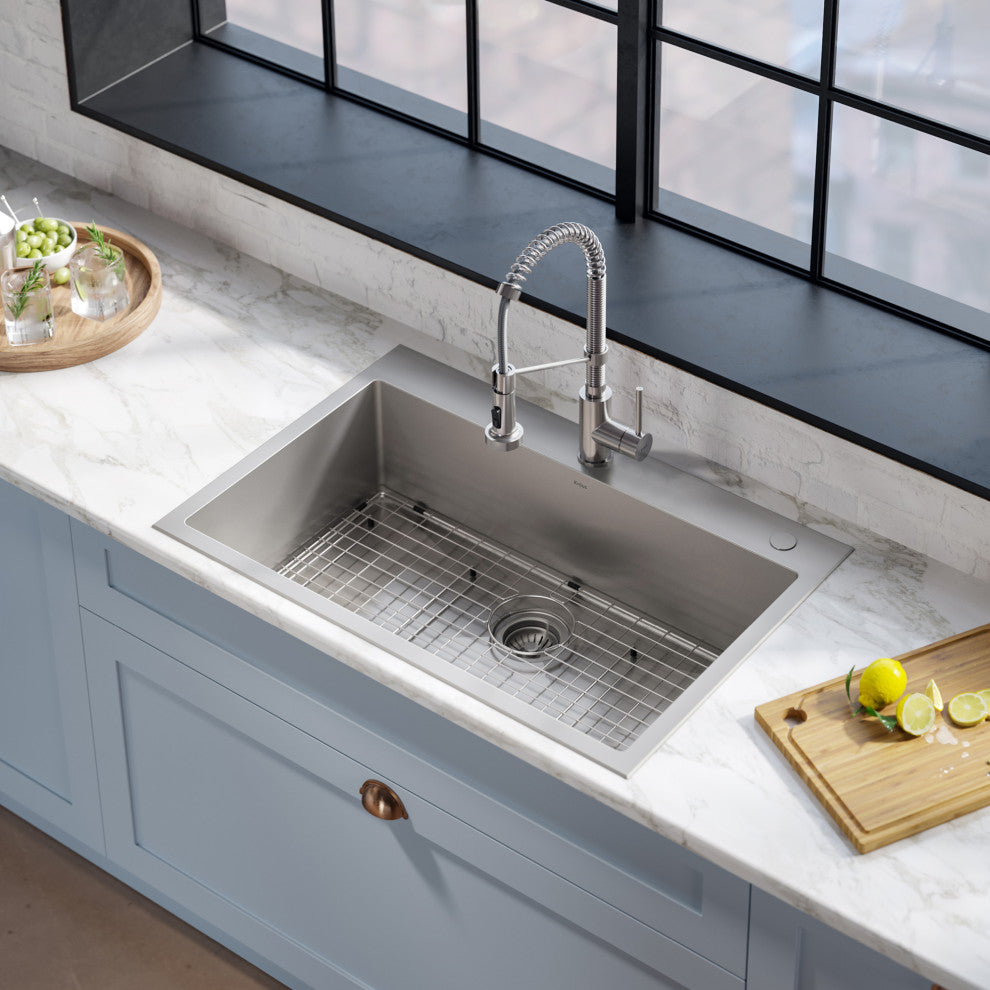 Stark 33" Drop-In Undermount Kitchen Sink, Pulldown Faucet, Stainless Steel