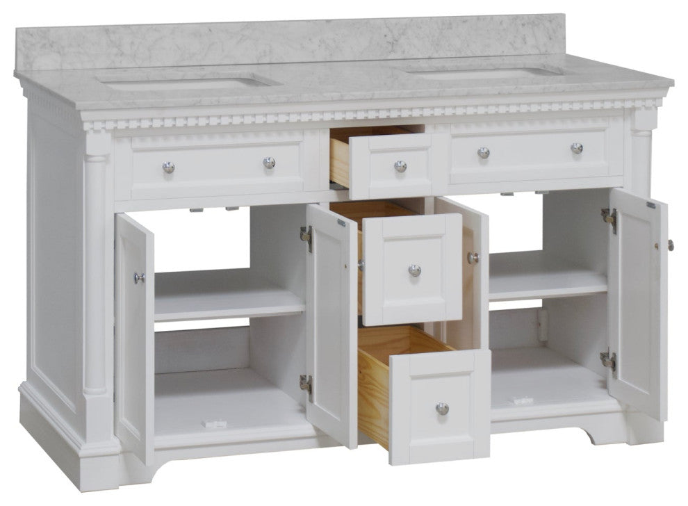 Sydney 60" Bathroom Vanity, White, Carrara Marble, Double Sink