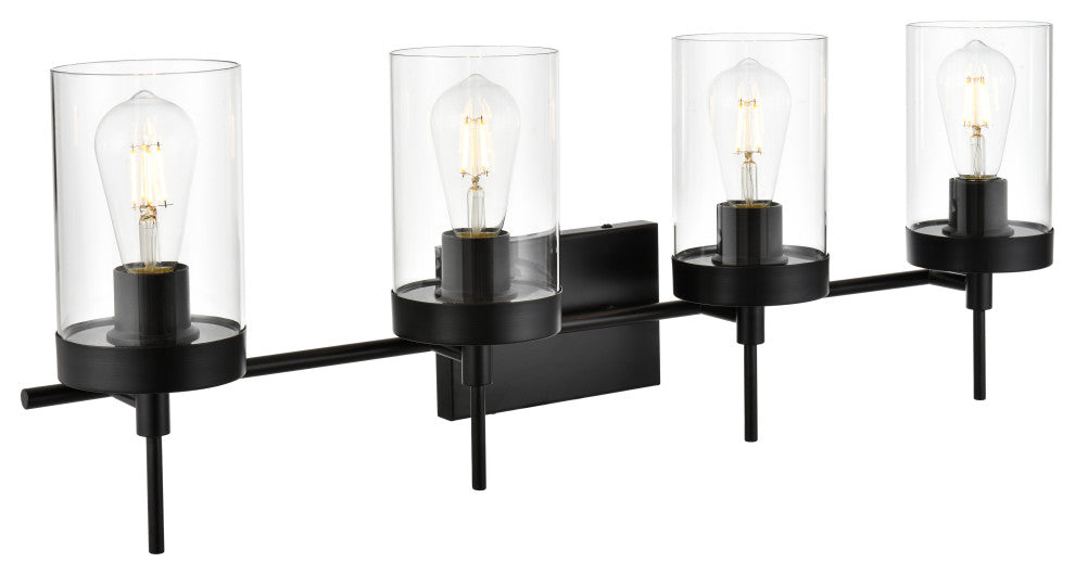 4 Light Black And Clear Bath Sconce