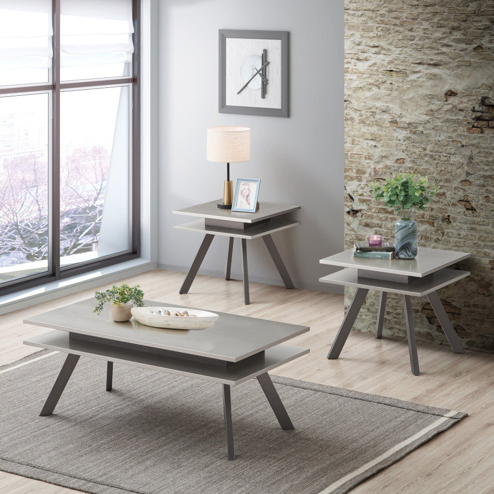 Quan Modern Coffee Table Set With Flared Legs Champagne and Gray Wood