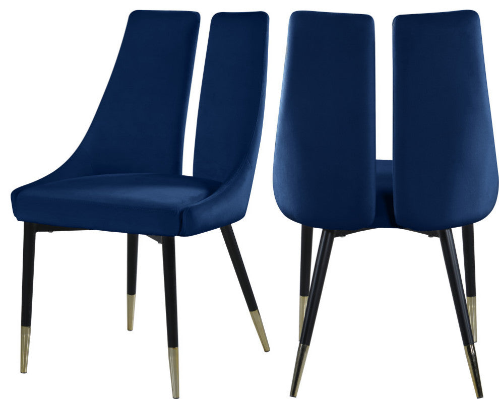 Sleek Velvet Upholstered Dining Chair (Set of 2), Navy