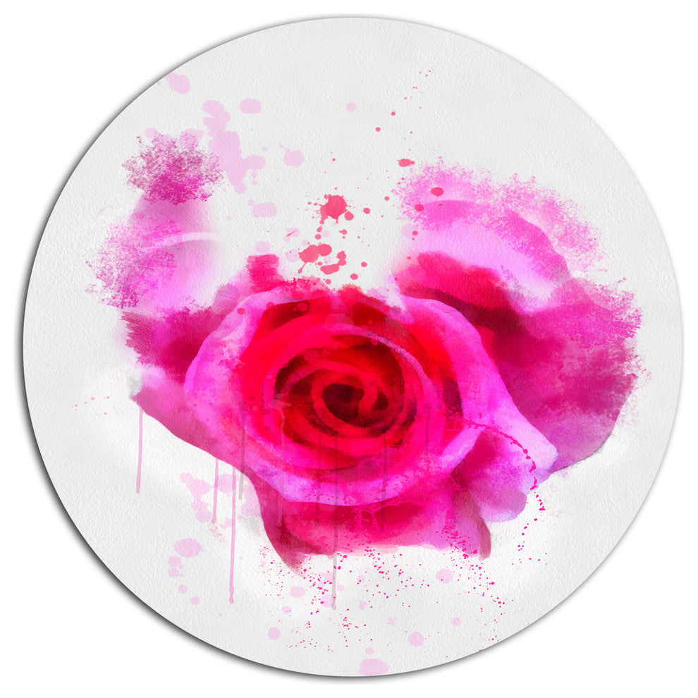 Pink Hand-Drawn Rose On White, Flower Round Metal Wall Art, 11"