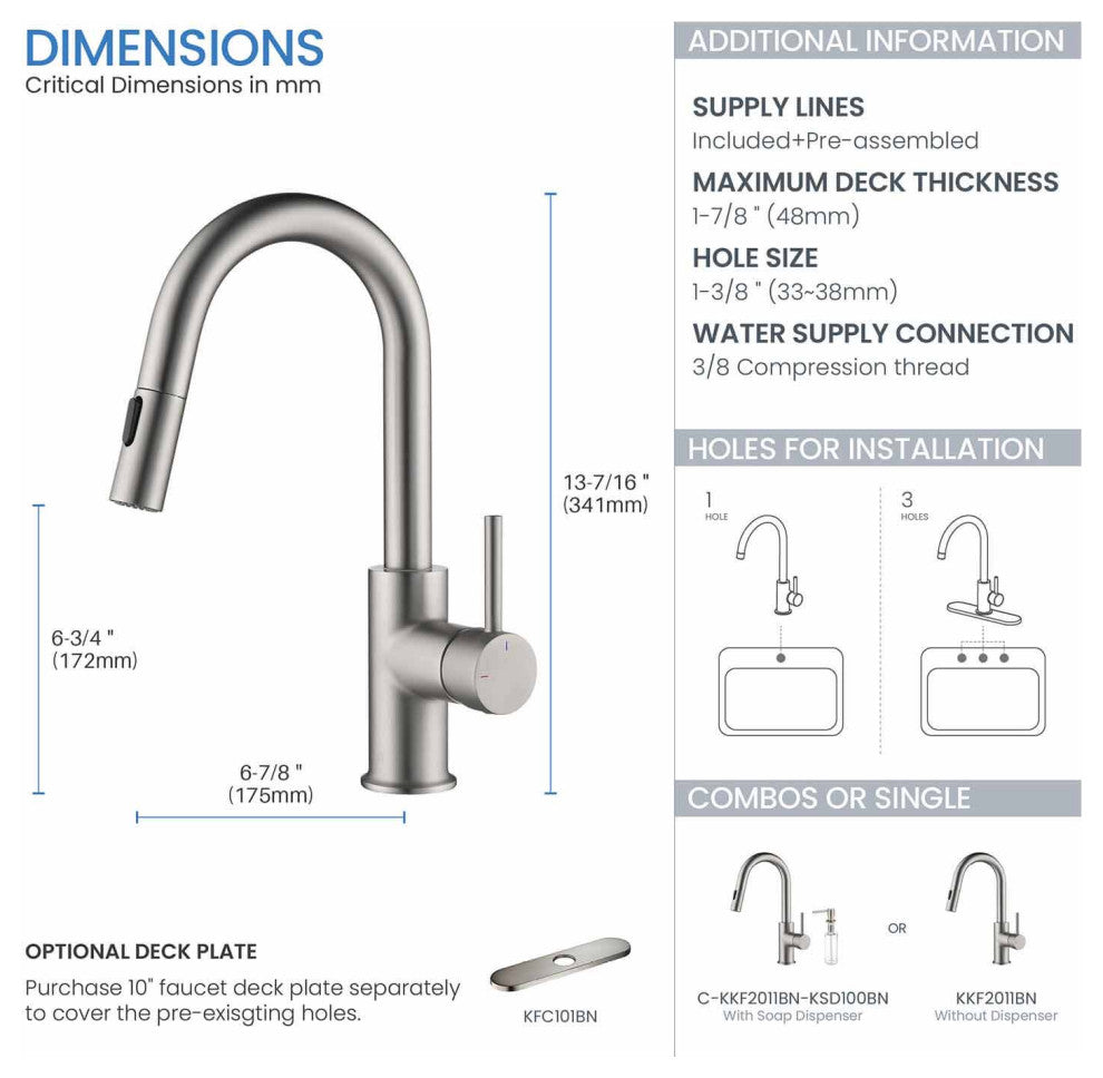 Luxe Single Handle Pull Down Kitchen & Bar Faucet, Brush Nickel