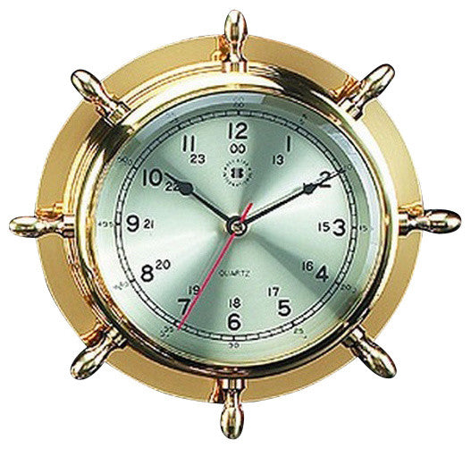 Brass Quartz Ship's Wheel Clock