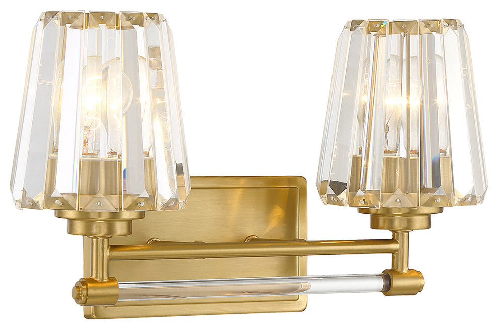 Garnet 2-Light Bathroom Vanity Light, Matte Black, Warm Brass