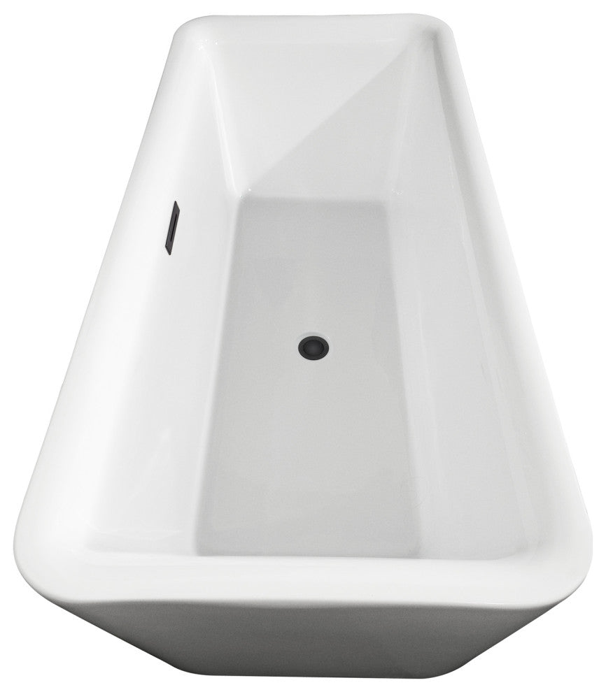 Emily 69" Freestanding White Bathtub, Matte Black Drain
