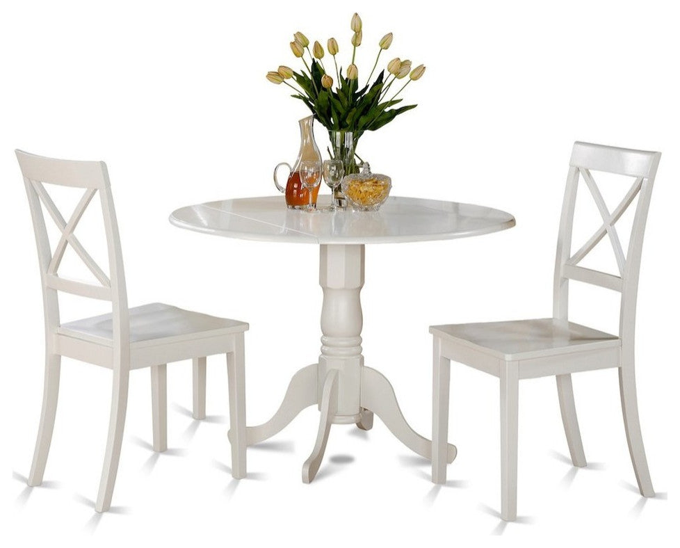 Dlbo3-Whi-W 3-Piece Small Kitchen Table-Kitchen Table and 2 Dining Chairs