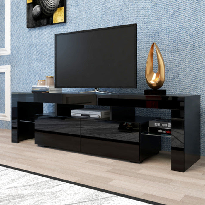 Modern Black TV benches MDF LED TV Stand w/Remote Control Lights