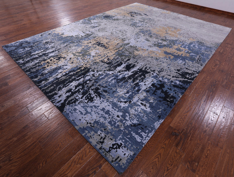 10' 0" X 14' 0" Abstract Wool & Silk Handmade Rug - Q14862