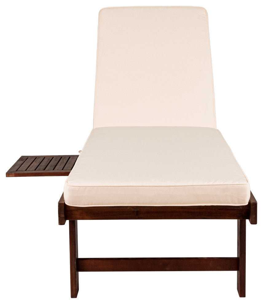 Seabrook 69"x24" Outdoor Acacia Lounger With Cushion, 5-Position, Dark Brown