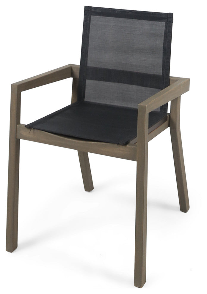GDF Studio Jimmy Outdoor Acacia Wood Dining Chairs, Set of 2, Gray + Black