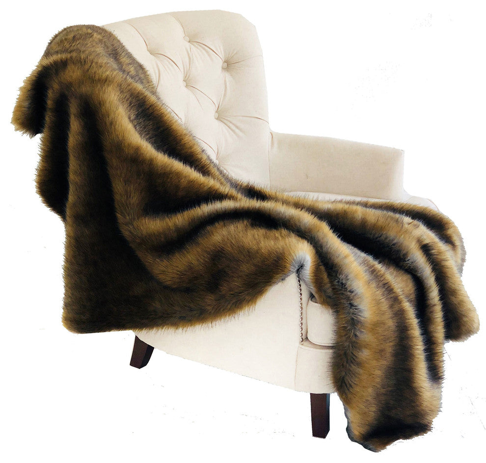 Plutus Brown and Grey Wild Grizzly Bear Faux Fur Luxury Throw, Blanket 80l X 110