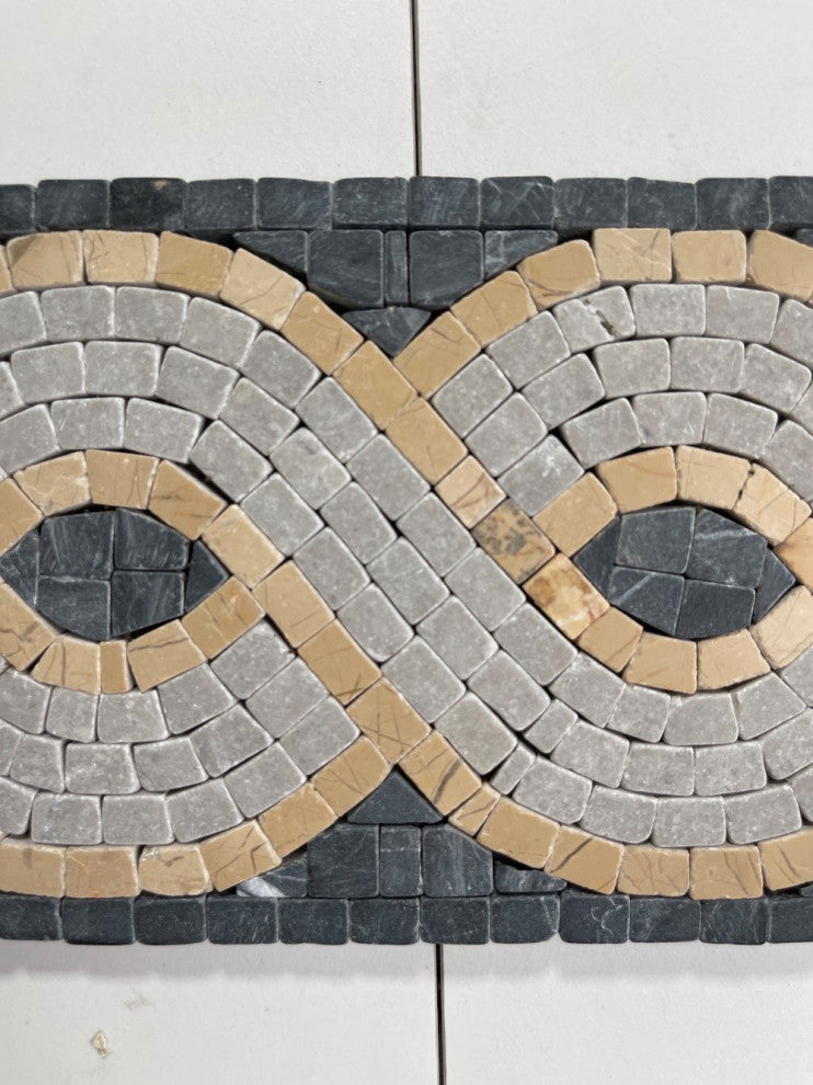 Marble Mosaic Border Listello Accent Tile Wave Nero 4x12 Tumbled, 1 piece