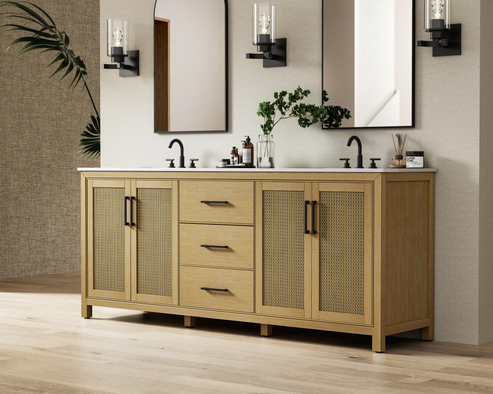 Home Living 84" Double Bathroom Vanity, Linen Oak