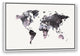Gray World Map 24x36 White Floating Framed Canvas