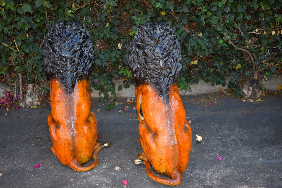 Pair Of Colored Standing Lions Made of Bronze Statue Size: 29" x 44" x 41"H