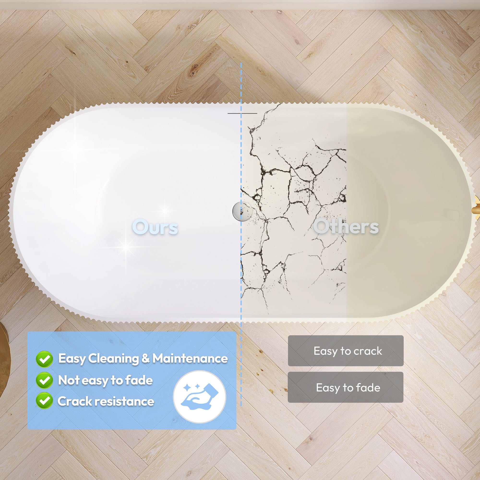 Linyi Freestanding Acrylic Soaking Bathtub, White, 59.1"l X 31.5"w
