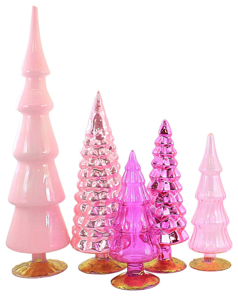 Cody Foster Pink Glass Hued Trees S/5 Easter Valentines Village Decorate Decor
