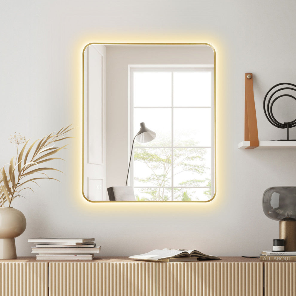 Dazzle Rectangular Bathroom/Vanity LED Lighted Wall Mirror, Brushed Gold, 36"
