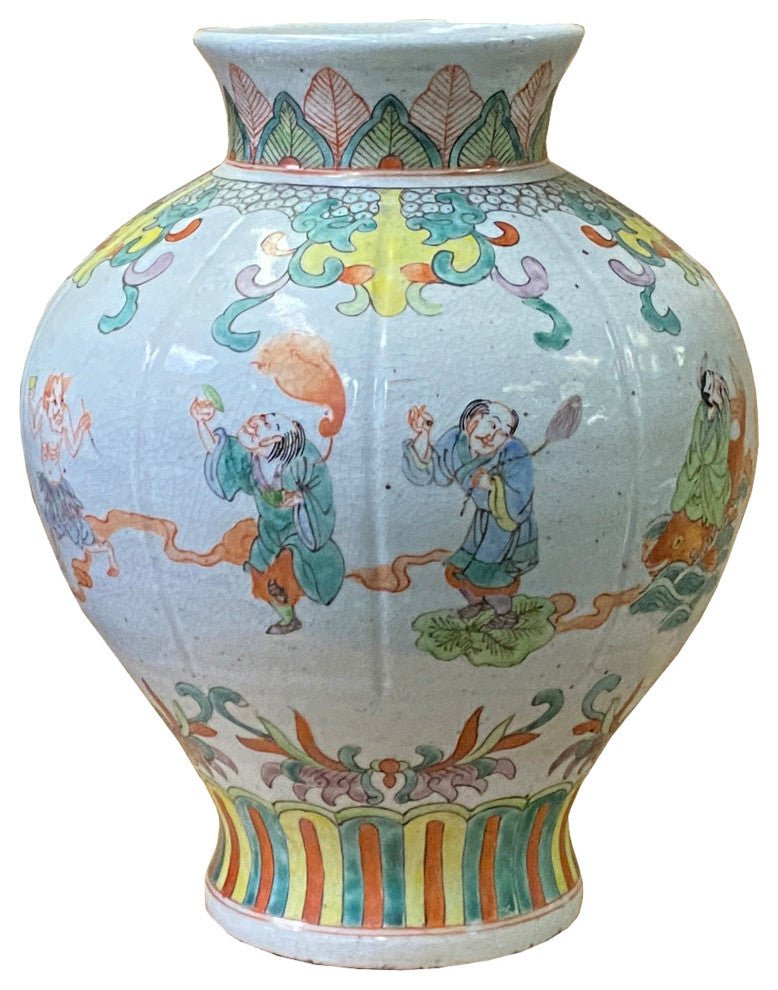 Chinese Oriental Eight Immortals Off White Beige Color Ceramic Vase Hws2000