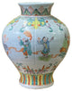 Chinese Oriental Eight Immortals Off White Beige Color Ceramic Vase Hws2000