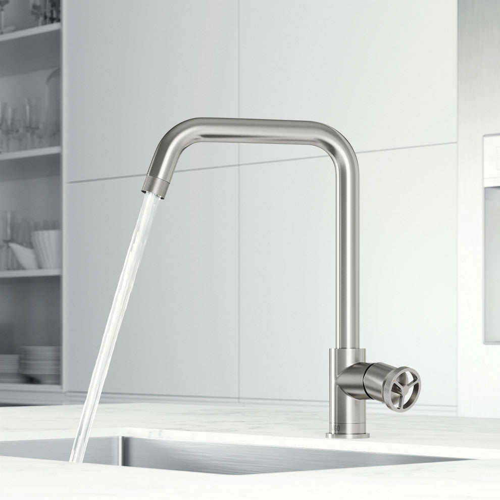 VIGO Cass Industrial 14" H Single Handle Kitchen Bar Faucet, Stainless Steel