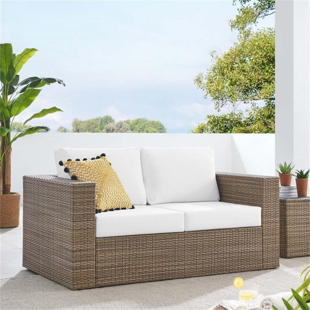 Modway Convene Outdoor Synthetic Rattan Loveseat in Cappuccino/White