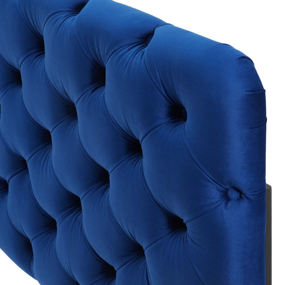 Tufted Headboard, Full Queen Size, Velvet, Blue Navy, Modern Contemporary