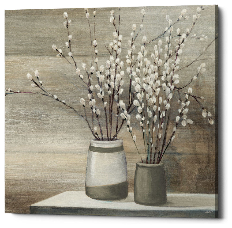"Willow Still Life Gray Pots" Giclee Canvas Wall Art, 37"x37"