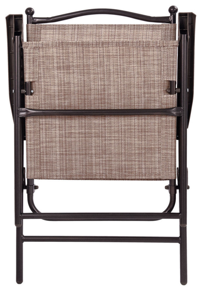 Costway Set of 2 Patio Folding Sling Back Chairs Camping Garden Beach Brown