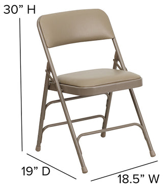 2 Pack HERCULES Curved Triple Braced & Double Hinged Folding Chairs, Beige Vinyl/Beige Frame