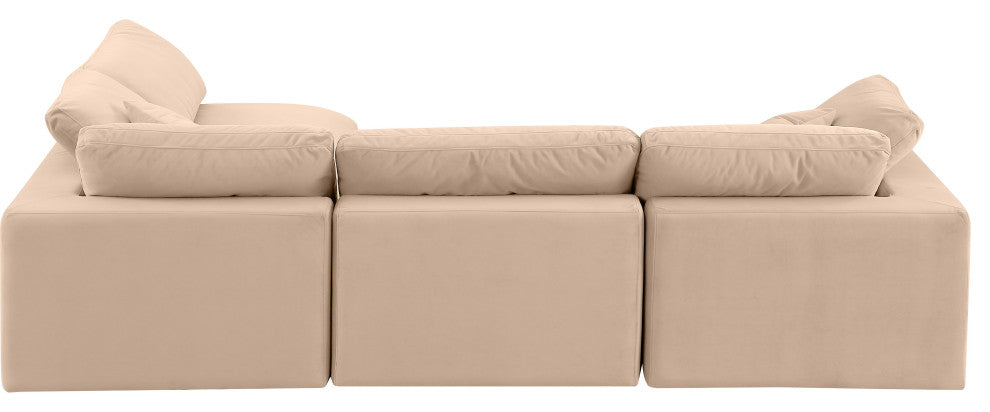Comfy Upholstered L-Shaped Modular Sectional, Beige, 4-Piece: 2 Armless Chair, 2 Corner Chair, Velvet