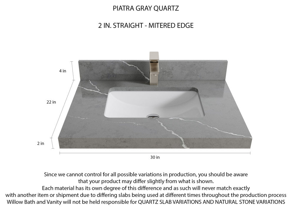 Parker 30 Single Sink Bath Vanity in White 2" Piatra Gray