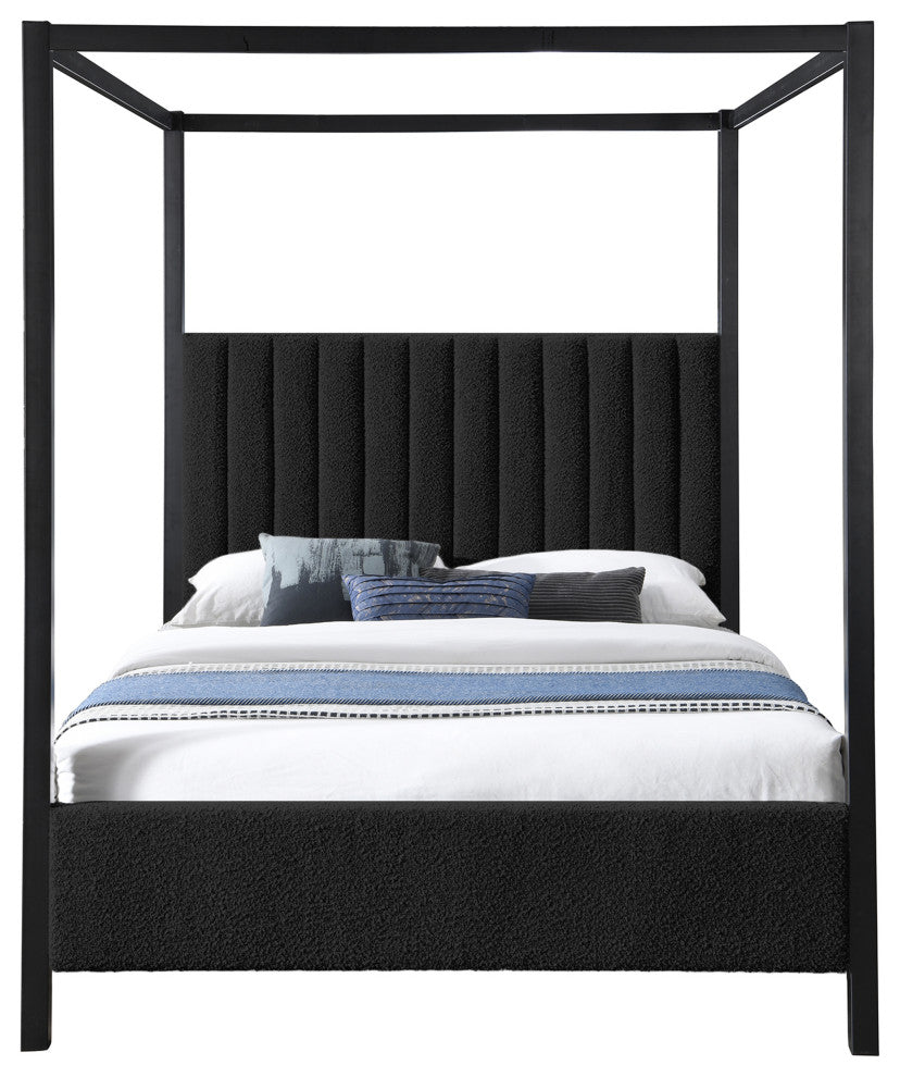 Kelly Boucle Fabric Upholstered Bed, Black, King