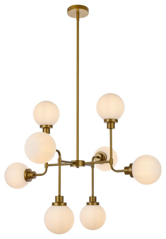 Helen 8-Light Pendant, Brass With Frosted Shade