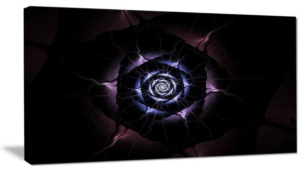 Blue Fractal Flower with Purple Flame, Floral Canvas Art Print, 32"x16"