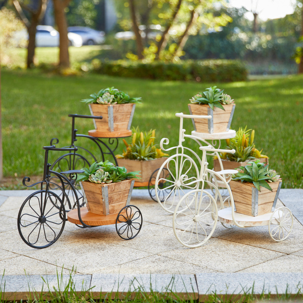 24"L Metal Tricycle Planter Stand, White