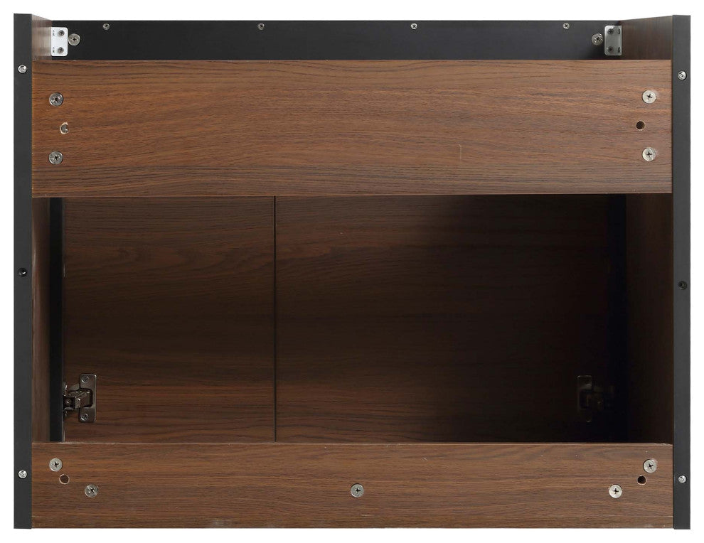 Oakville Wall Mount Bathroom Vanity, Walnut Ebony, 30", Black Hardware