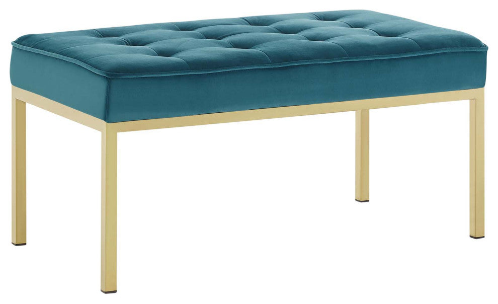 Loft Gold Stainless Steel Leg Medium Performance Velvet Bench Gold Teal